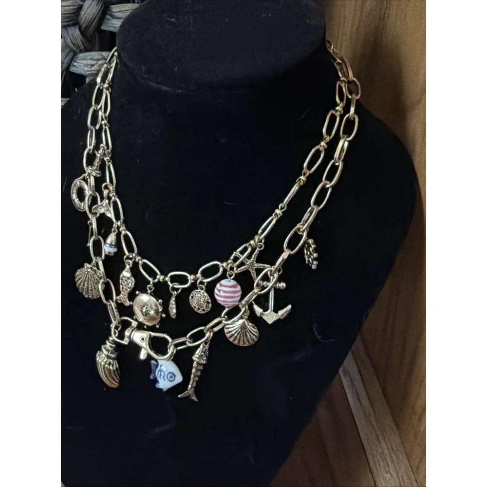 NWT Maxamillian Free People Whimsical Layer Charmer Necklace Charms Nautical Sea